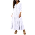 thumbnail image 2 of ClodeEU Women's V Neck Long Sleeve Linen Blend Maxi Dress with Button, Loose Fit Casual Long Dress White,Womens Plus XXL, 2 of 8