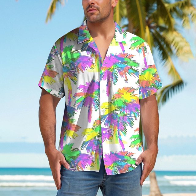 Blusa y camisa de manga corta con cuello vuelto para hombre, blusa informal con botones y estampado hawaiano, blusa de manga corta con cuello vuelto para hombre