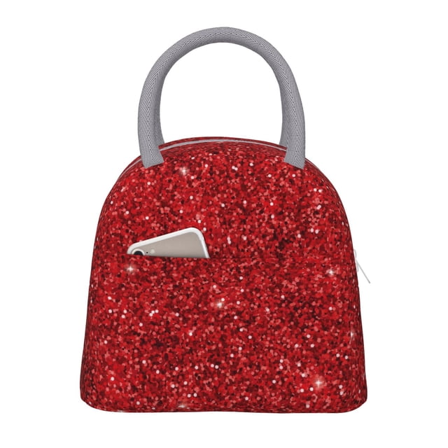 Easygdp Red Glitter Bolsa de Almuerzo Insulada Grande, Forro de Aluminio, Diseño Espacioso, a Prueba de Fugas, Ideal para Trabajo, Picnics, Viajes y Actividades al Aire Libre