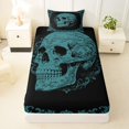 thumbnail image 3 of Homewish Antique Spooky Skull Twin Sheets for Adults, Teal Victorian Hippie Floral Bedding, 3pcs, 1 Flat Sheet, 1 Fitted Sheet and 1 Pillowcase, 3 of 5