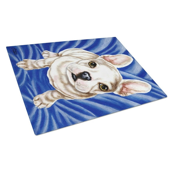 Carolines Treasures AMB1351LCB Diamond in Blue French Bulldog Glass Cutting Board Large 12H x 16W multicolor