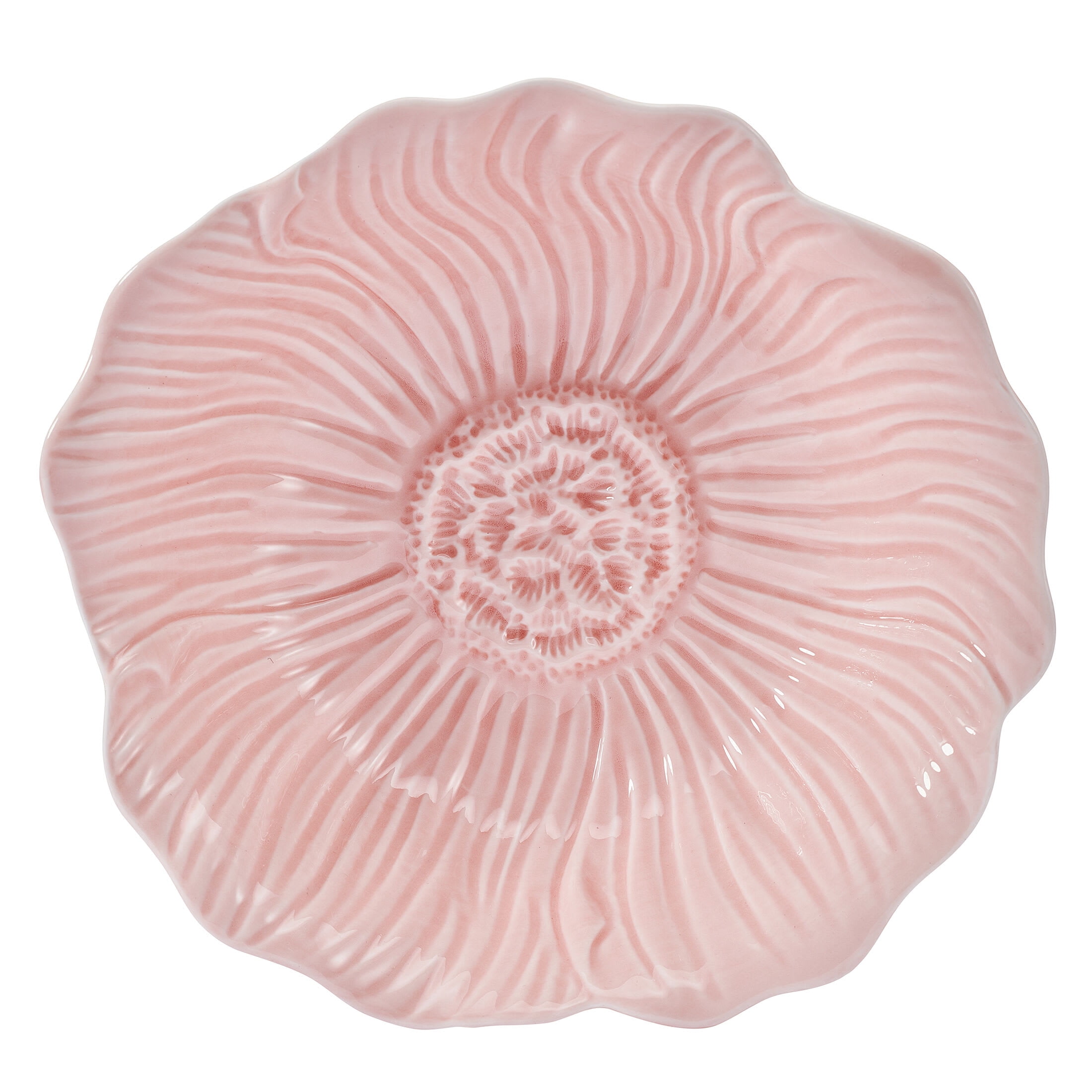 Beautiful by Drew Barrymore Embossed Flower Stoneware 31.5 fl oz Pasta Bowl Set, 4 Piece Pink