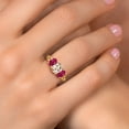 thumbnail image 4 of Gem Stone King 18K Yellow Gold Plated Silver Peach Morganite and Red Ruby Filigree Style 3 Stone Ring for Women (2.20 Cttw, Oval 8X6MM and 6X4MM) (Size 5), 4 of 6