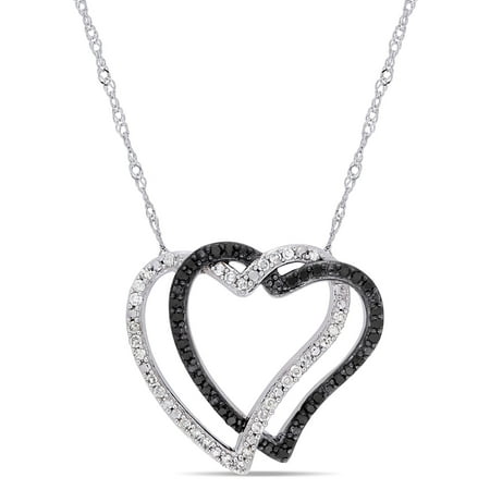 1/4 Carat T.W. Black and White Diamond 10kt White Gold Double Heart Necklace