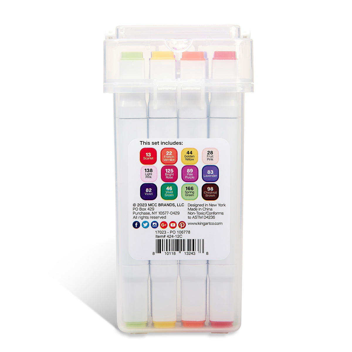 KINGART® PRO Double-Ended Art Alcohol Markers, 12 Floral Palette Colors with Both Fine & Chisel Tips and Superior Blendability