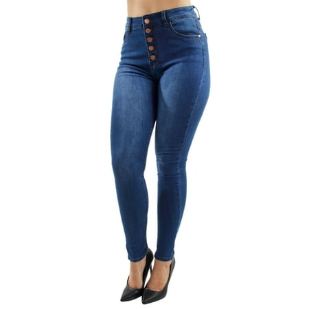 Women's Juniors Button Fly High Waist Fitted Premium Skinny