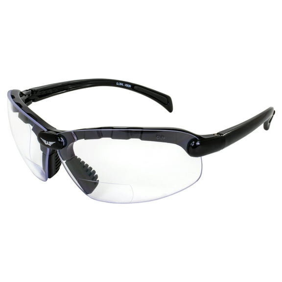 Global Vision Eyewear C-2  1.5 Bifocal Safety Glasses Clear Lens Gloss Black Frame