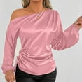 thumbnail image 2 of aidice T Shirts for Women Satin off Shoulder Long Puff Sleeve Side Drawstring Ruched Casual Shirts, 2 of 5