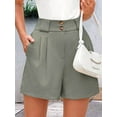 thumbnail image 3 of Womens Casual 2025 Trendy Summer Elastic High Waisted Pleated Side Slit Business Work Shorts Pockets Light Green XXL, 3 of 7