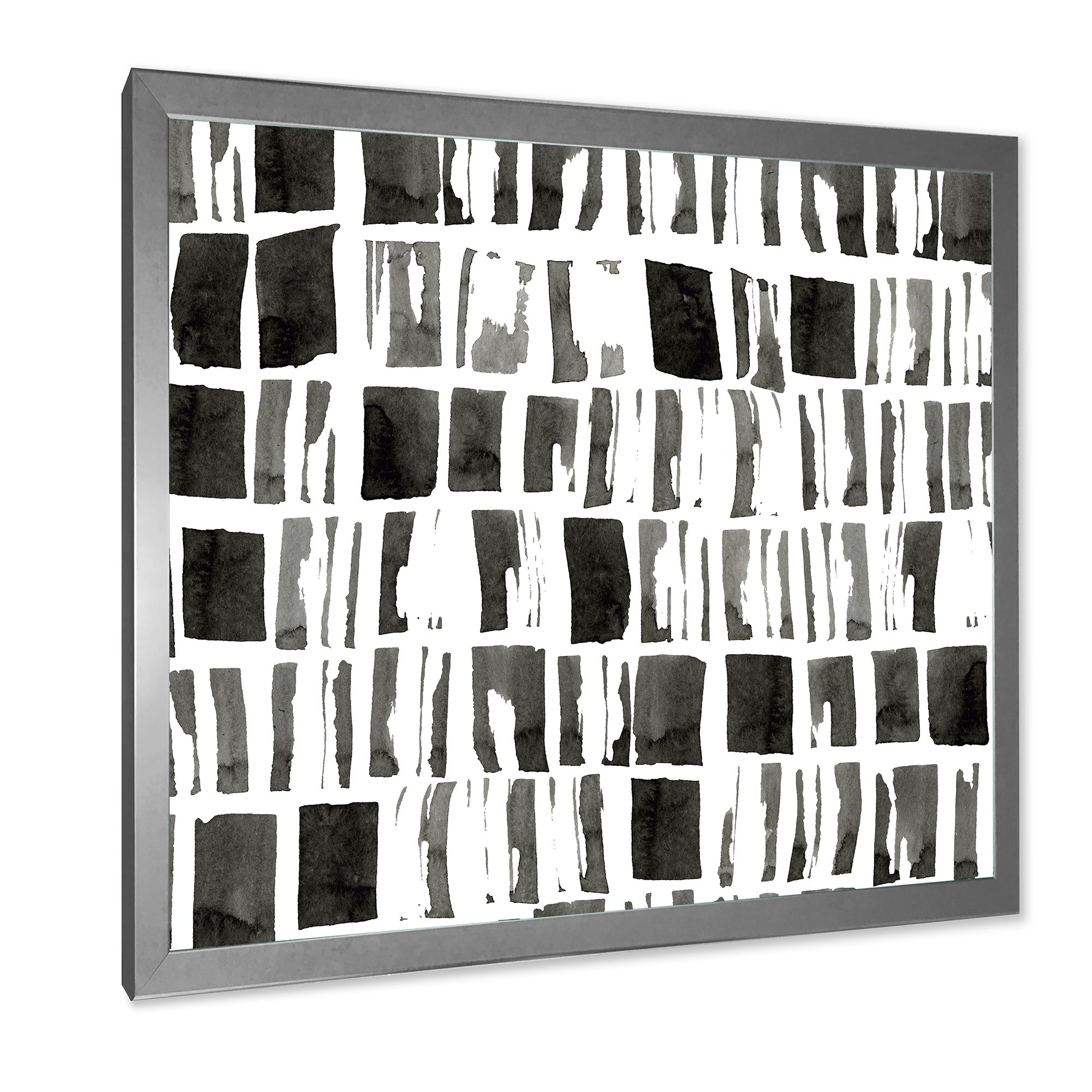 Designart 'Abstract Black and White Bricks' Modern Framed Art Print