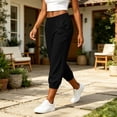 thumbnail image 5 of OVAFBAU Women's Capris Pants Yoga Workout Leggings High Waist Slim Casual 8/10 with Pockets Linen Pants, 5 of 8