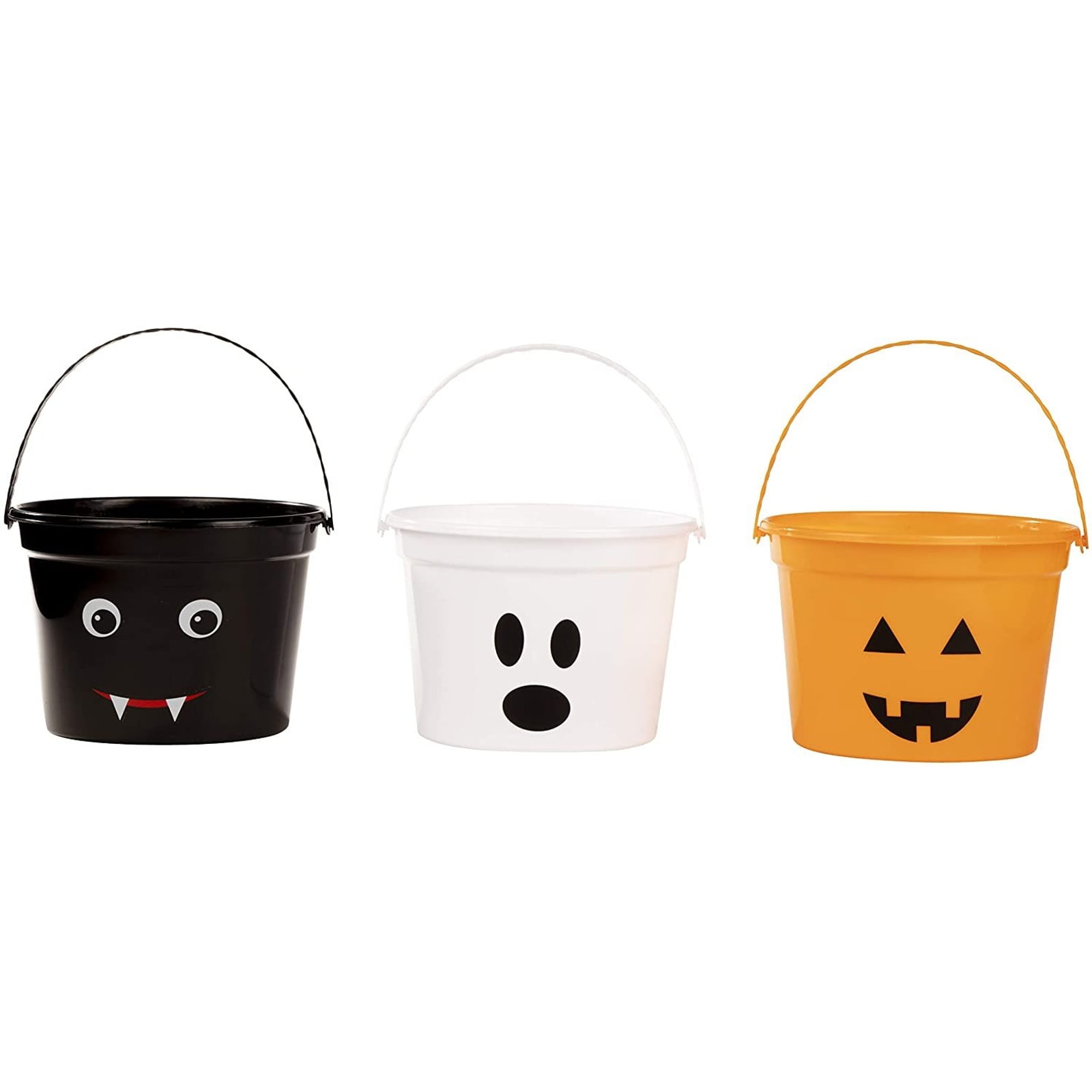 3 Pack Halloween Candy Buckets for for Trick or Treat, Pumpkin, Ghost, Vampire Pails with Handle