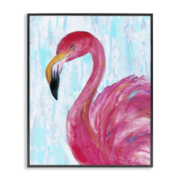 Stupell Industries Tropical Preened Glamorous Flamingo Shabby Bird Black Framed Giclee Art, 11 x 14, by Jan Cole