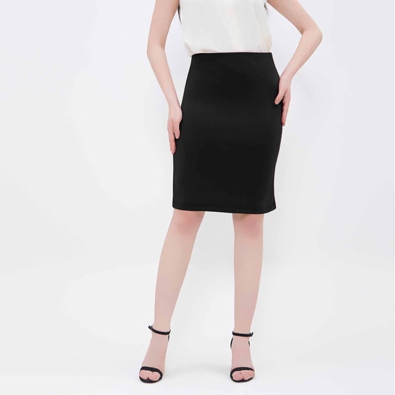 Daiosportswear Knee Length Bodycon Pencil Skirt for Women - Basic High Waisted Stretchy Midi Skirts for Busines office Black S(S)