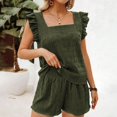 thumbnail image 3 of Aellinatey Womens 2 Piece Set Plain Square Neck Ruffle Sleeve Top Short Sets For Women, 3 of 10