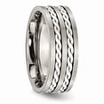 thumbnail image 4 of Titanium 925 Sterling Silver Braided-Inlay 8mm Men's Matte Brushed Finish and Vintage Antiqued Wedding Band Ring Comfort-Fit Size 6.5, 4 of 7