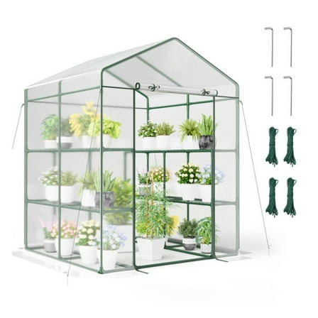 Walk-in Greenhouse 4 Tier 8 Shelf PVC Plant Grow House Roll-up Door Outdoor Garden Greenhouse