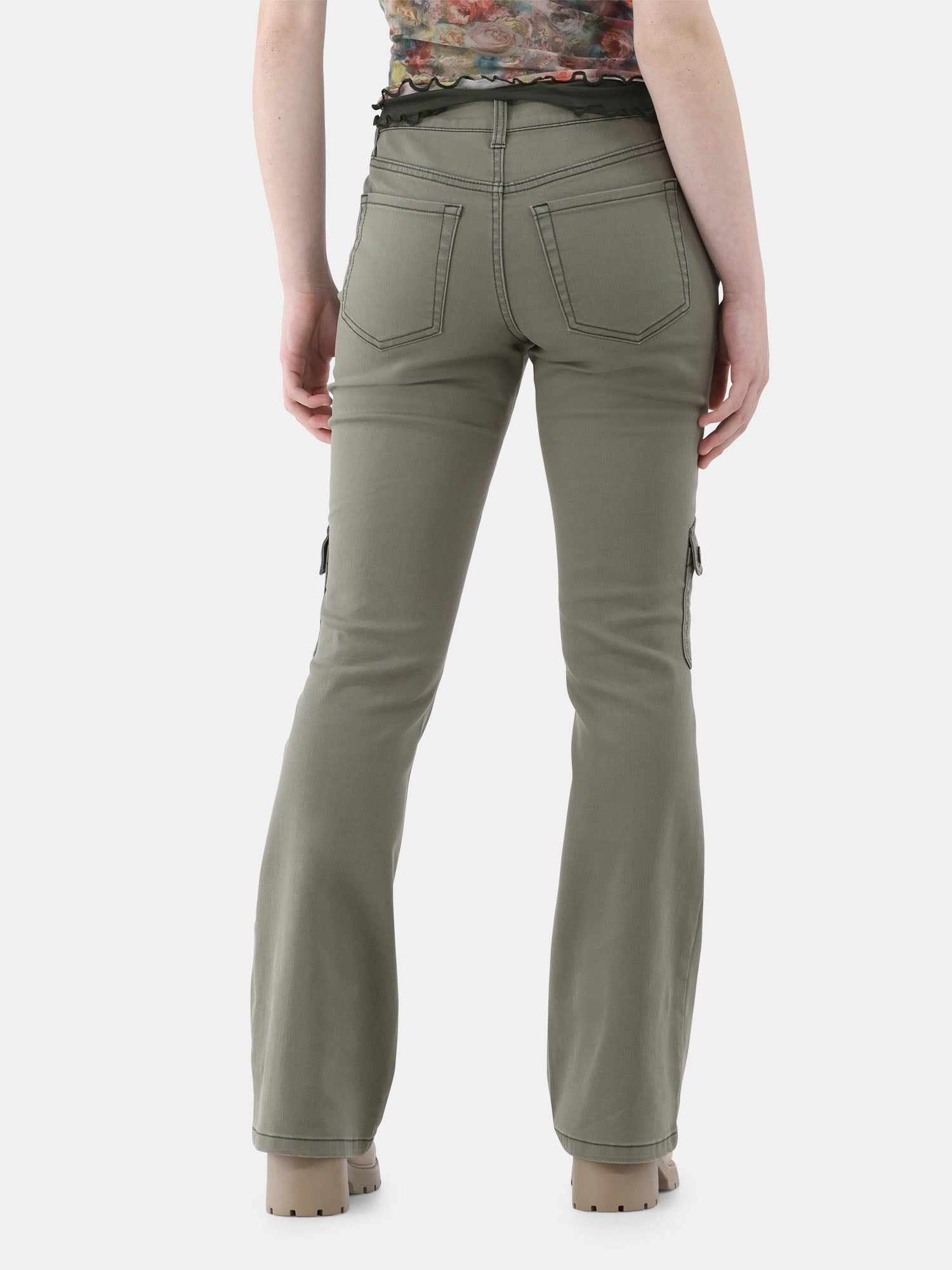 【Anyone more】D-ring Cargo Pocket Bootcut Pants No Boundaries Bootcut Cargo Pants, 33” Inseam, Women's