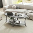 thumbnail image 2 of Gymax 2-Tier Oval Coffee Table w/ Storage Shelf Rubber Wood Accent Tea Table, 2 of 10