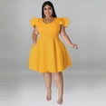 thumbnail image 2 of AURA Plus Size Ruffle Sleeve Maxi Swing Dress Solid Color Summer Casual Street Style, 2 of 5