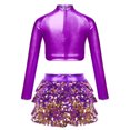 thumbnail image 6 of iiniim Kids Girls Jazz Hip Hop Modern Dance Outfits Sequins Mock Neck Long Sleeve Crop Top with Skirted Shorts Purple 12, 6 of 7