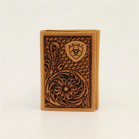 Ariat A3546208 Western Flower Embossed Logo Trifold Wallet for Men, Tan
