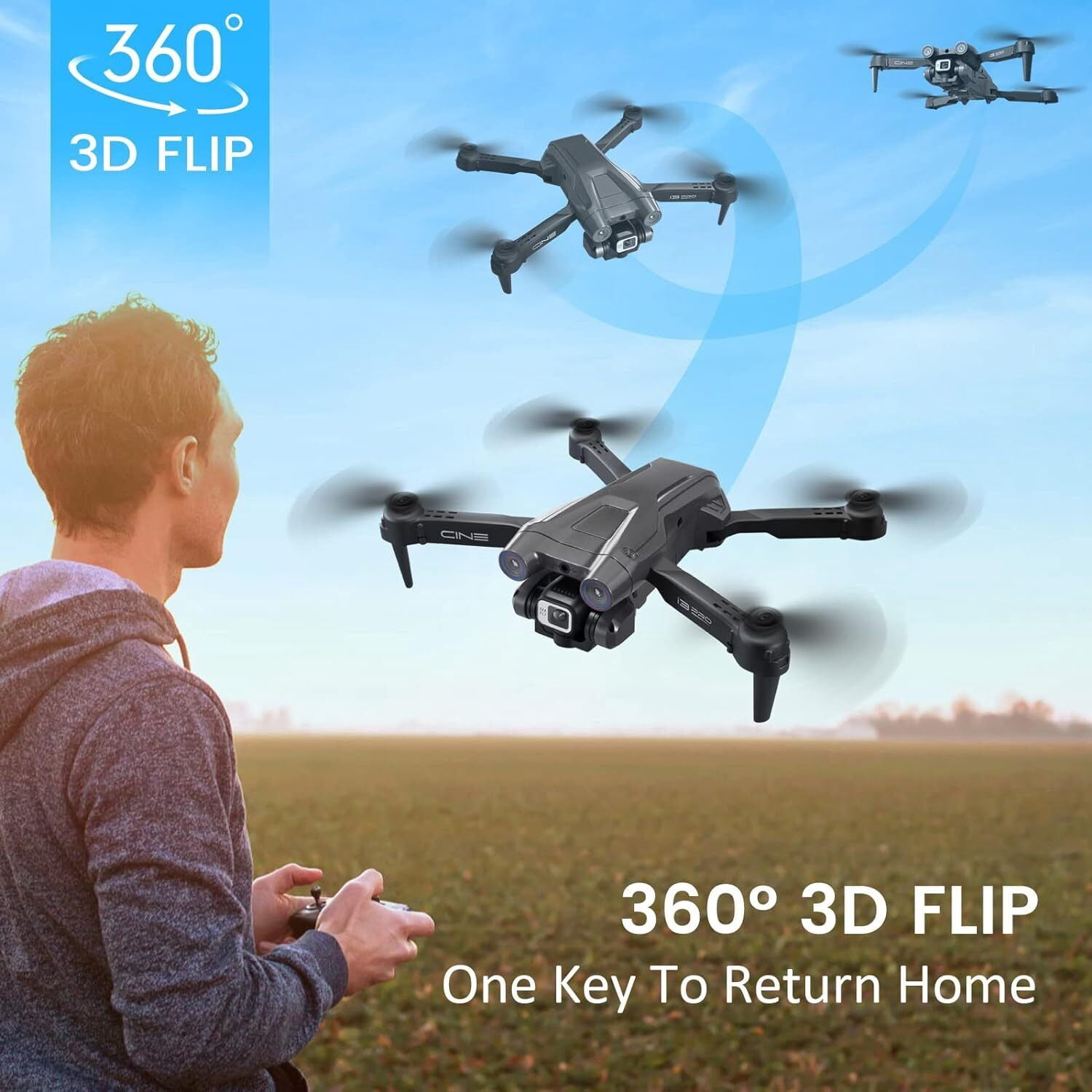 TOPCHANCES I3 PRO FPV Drone with 4K Dual Cameras, RC Quadcopter for Kids Adults with Altitude Hold, One Key Landing, Obstacle Avoidance, Headless Mode, 2 Batteries (Black)