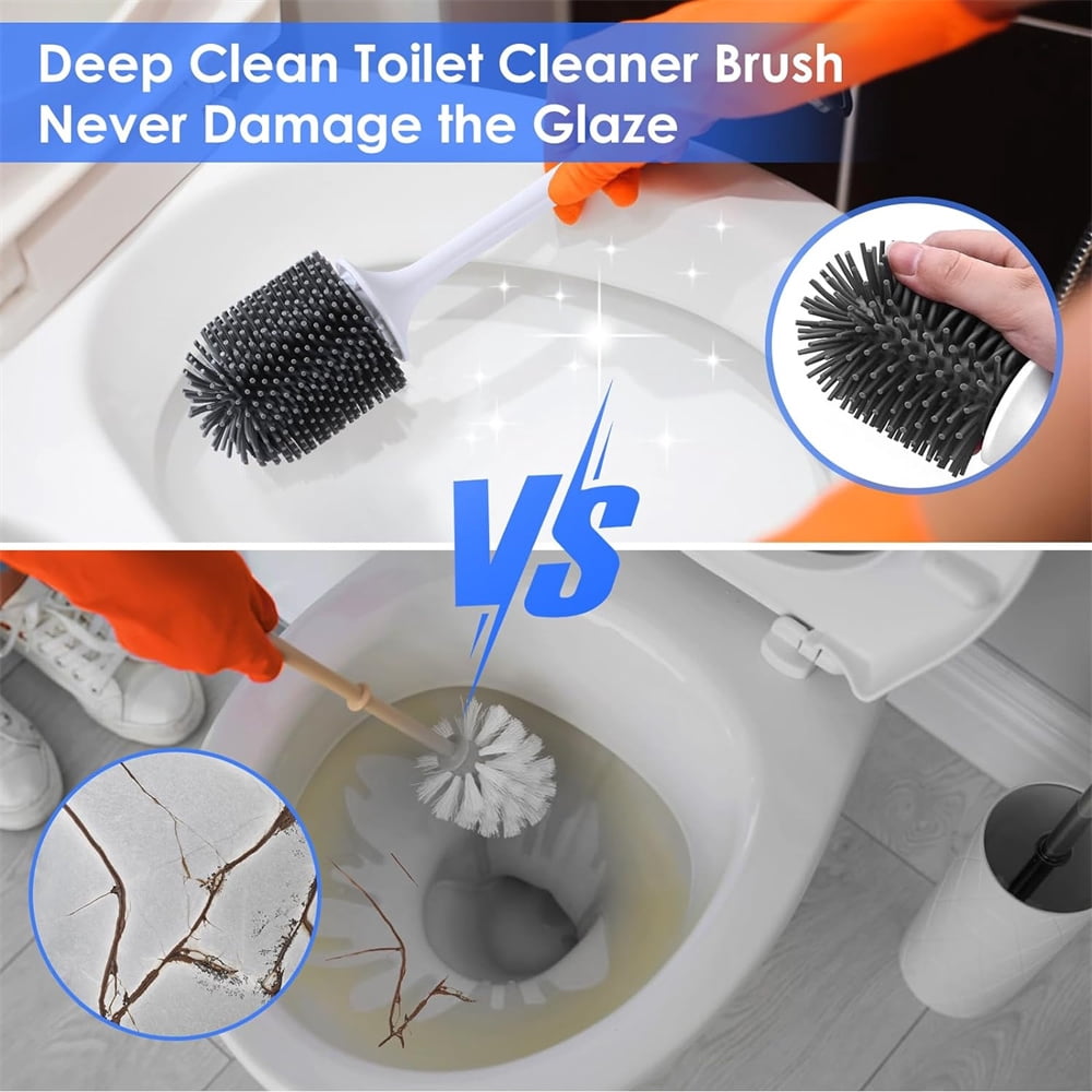 NOGIS Toilet Brush and Holder, 2 Pack Toilet Bowl Brush and Holder with Long Handle, Plastic Holder Easy to Hide, Drip-Proof, Easy to Assemble, Deep Cleaning