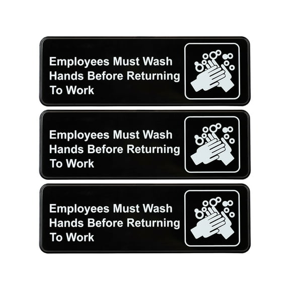 Excello Global Products Employees Must Wash Hands Indoor Wall Sign, 9' x 3', Black/White, 3/Pack (EG