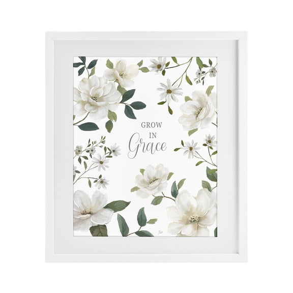 Stupell Industries Floral Grow In Grace White Framed Print Under Glass, design by Nan