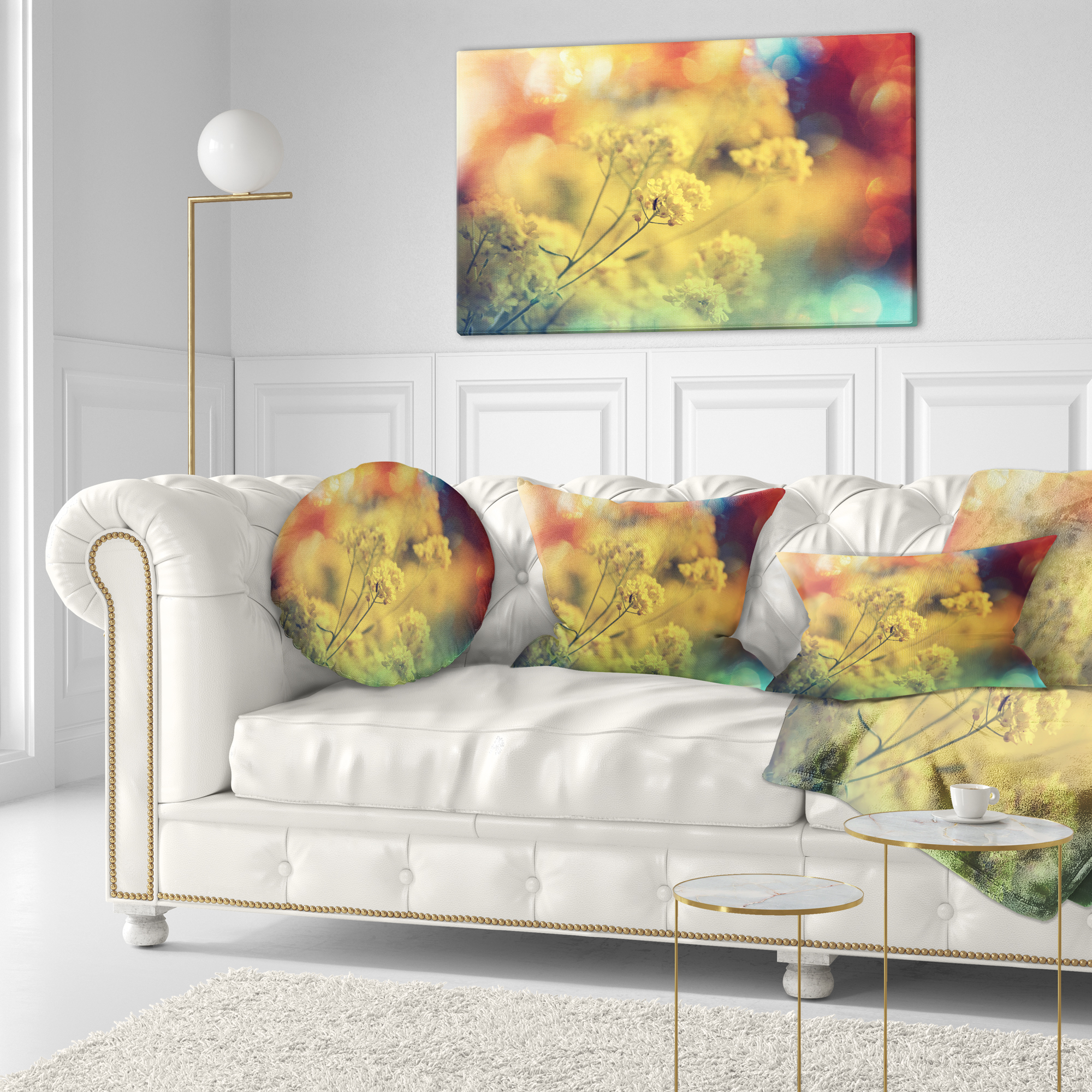 Designart Light Little Yellow Flowers Background - Flower Throw Pillow - 12x20