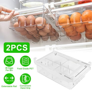 Moclever 2Pcs Refrigerator Organizer, Refrigerator Egg Drawer 36 Egg Capacity Clear Drawer, 11.61x7.67x4.33in
