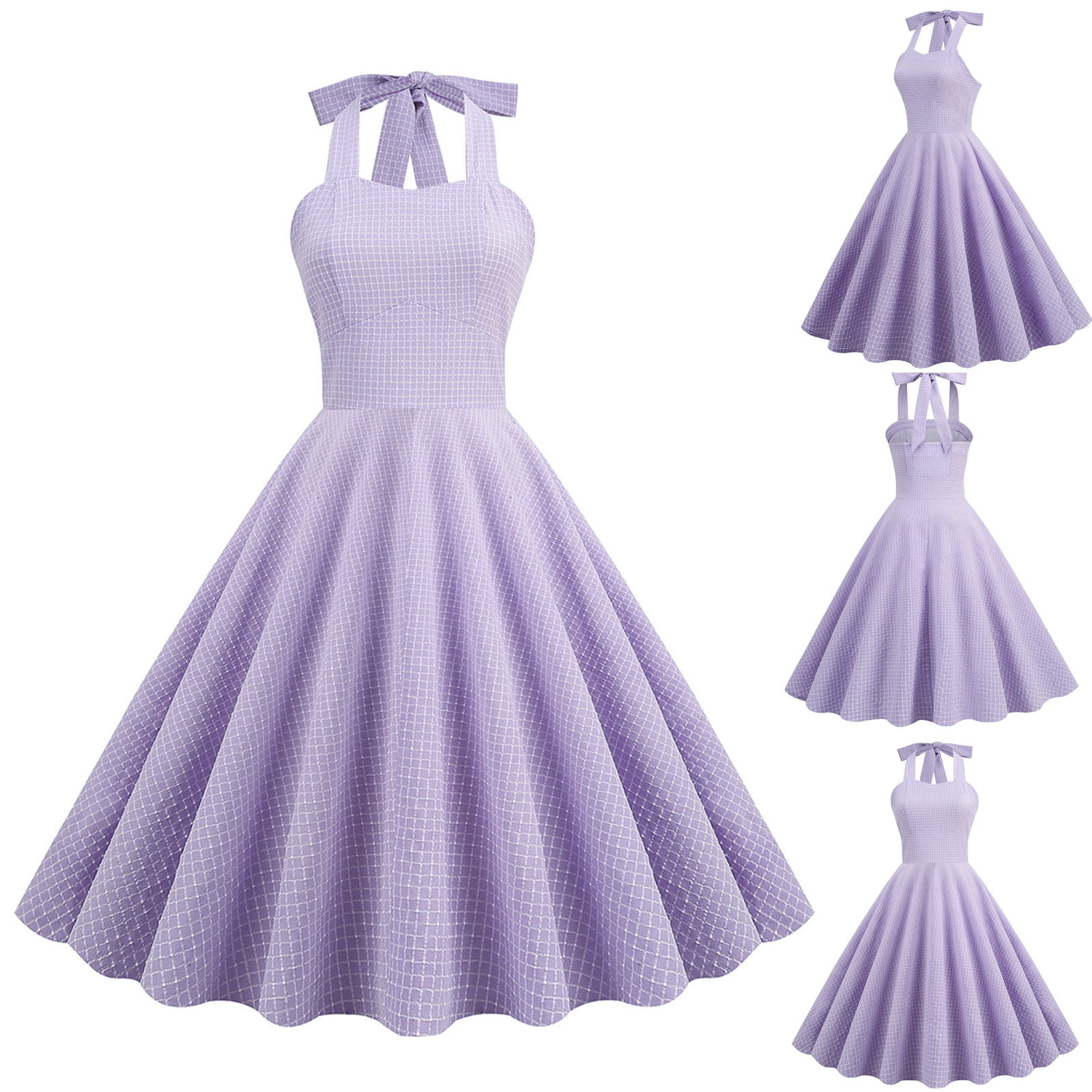 Womens Retro 1950s Dress Halter Neck Vintage Tea Dress Stretchy Prom A Line Swing Cocktail Party Knee Length Dress Walmart