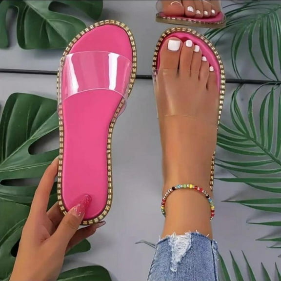 CQONEPT Slide Sandals for Women Dressy Slippers for Summer Flat Comfortable Fashion Trendy Slip-On Flats Beach Cute Ladies Slides Casual Dress Women's Sandals 2025 Size 6 Pink