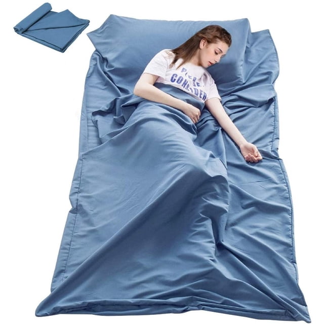 Forro para saco de dormir, sábana de viaje para acampar, sábana ligera para hotel, saco de dormir compacto, forro ligero y transpirable, cálido y espacioso para acampar, albergue juvenil, picnic, saco compacto para adultos Ormromra WMZL-286-3