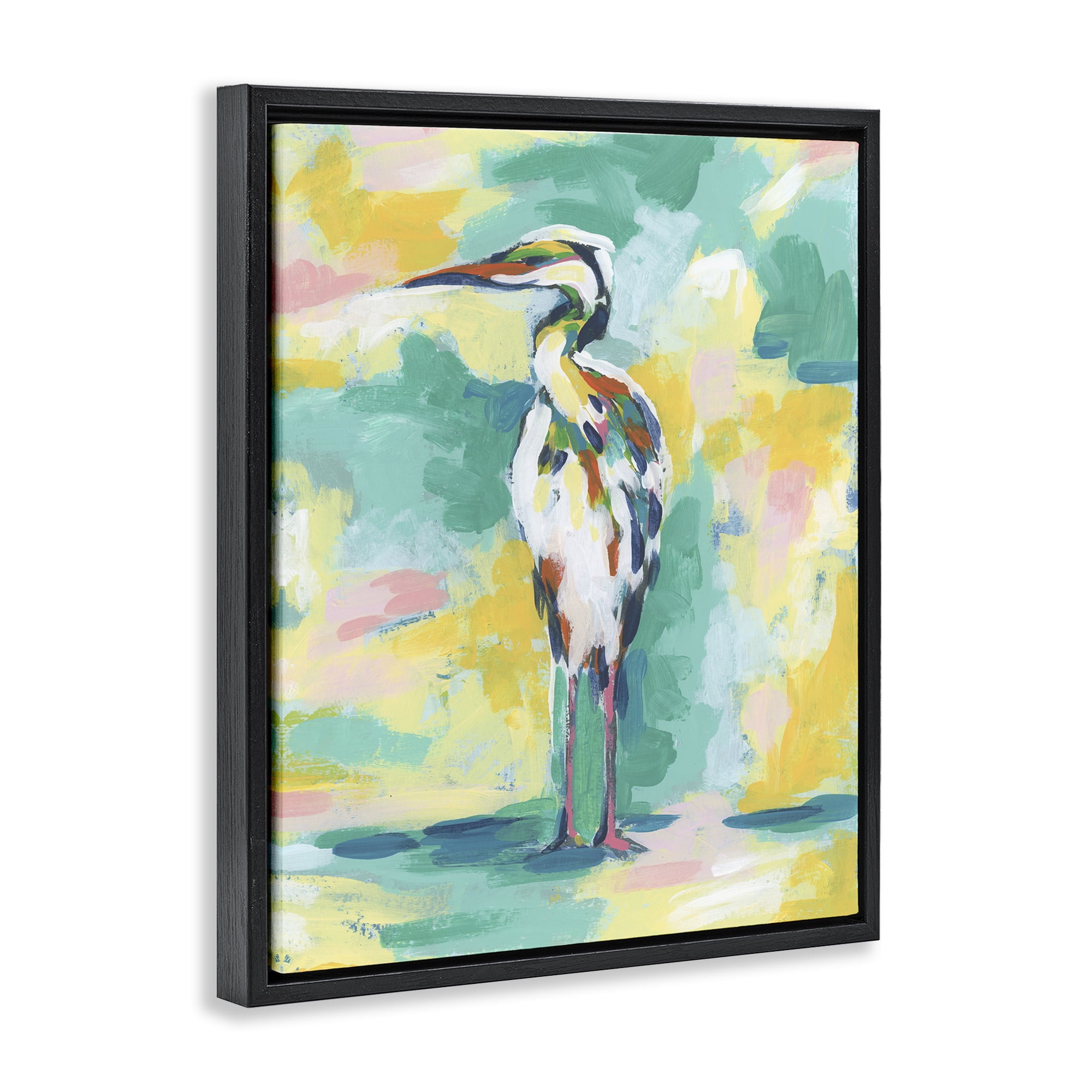 Stupell Industries Blue & Yellow Crane Animals Painting Black Floater Framed Canvas Art Print Wall Art, 17 x 21