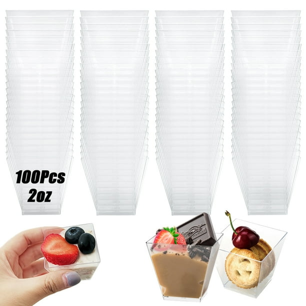 Eerrhhaq 100 Pack 2oz/60ml Plastic Square Dessert Cups,Mini Clear