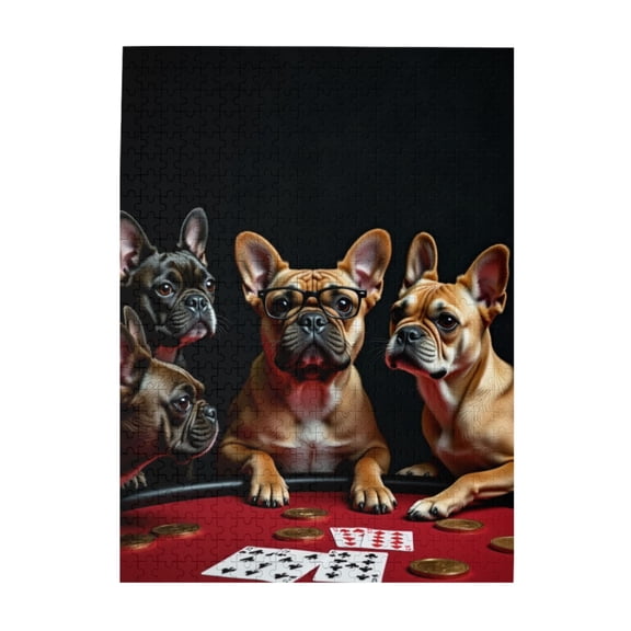 500 Piece French Bulldog Poker Night Jigsaw Puzzle For Adults Challenging And Fun Adult Puzzle Game Unique Artwork Great Gift Idea Home Decor Family Entertainment