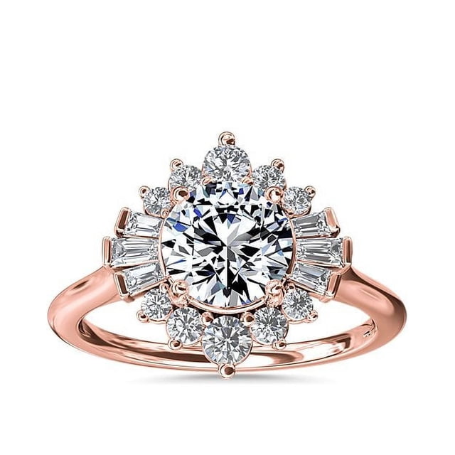 0.80 T.C.W Round Shape Natural Diamond Latest Design Halo Wedding Ring for Ladies Solid 14K Rose Gold Size 8