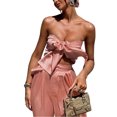 thumbnail image 3 of TRKIYQC Traje de pantalón de dos piezas para mujer, blusas de bandeau con lazo y escote corazón de color sólido y pantalones de pierna ancha TRKIYQC Vida cotidiana, 3 of 9