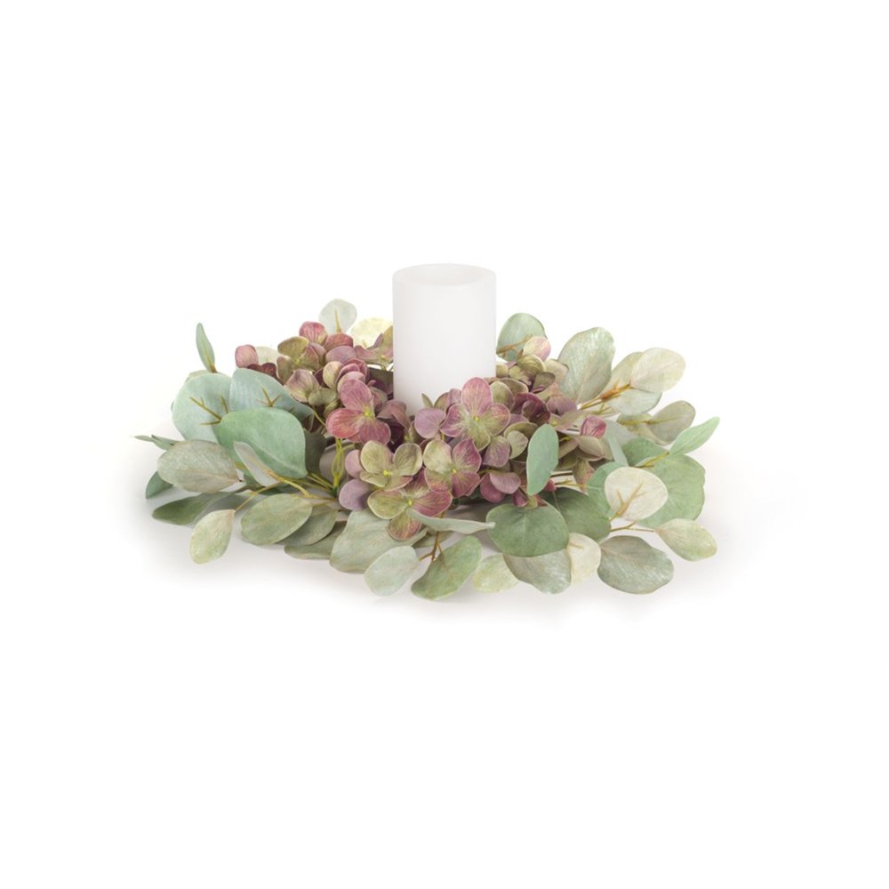 Hydrangea/Eucalyptus Candle Ring (Set of 4) 13.75"D Polyester (fits 4.5
