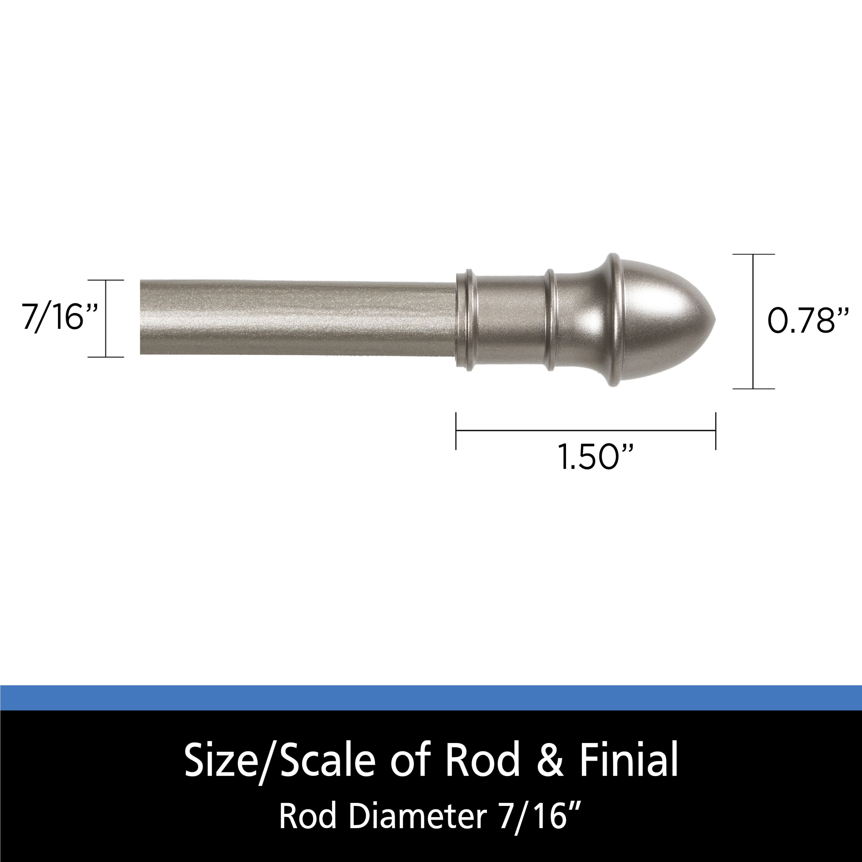 Mainstays Madelyn 7/16" Nickel Adjustable Café Curtain Rod Set, 48"-84"