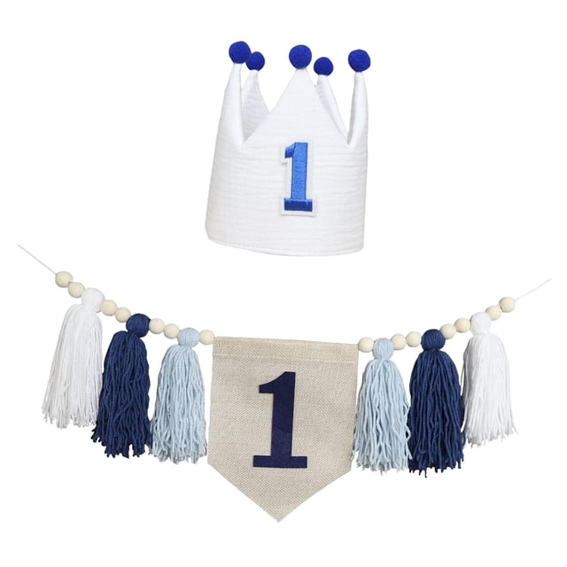 Banner de silla alta para primer cumpleaños, accesorio fotográfico, decoración para fiesta de primer cumpleaños azul