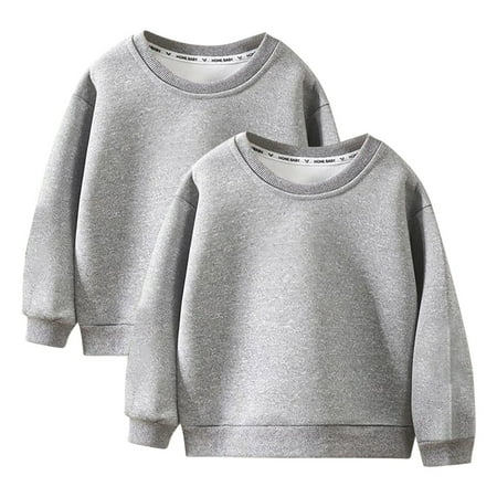 

ATOGUTA 2 Pack Long Sleeve Shirt Boy Girl Casual Loose T Shirt Crewneck Long Sleeve Comfy Soft Blouse Cute Tops for School Gray Size 3T-9