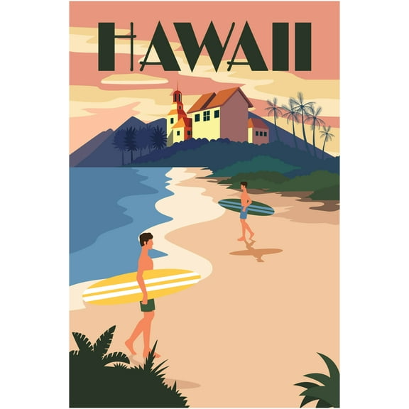 EzPosterPrints - Retro World Famous City Posters - Decorative, Vintage, Retro, Grunge Travel Poster Printing - Wall Art Print for Home Office - HAWAII, HAWAII - 12X18 inches