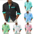 thumbnail image 4 of Mens Beach Hawaii Long Sleeve Slim Fit Shirt Casual Party Formal Tops Blouse, 4 of 7