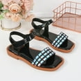 thumbnail image 3 of WERYOUNG Girls Sandals Summer Casual Sparkly Rhinestone Open Toe Soft Sole Princess Shoes Kids Casual Beach Vacation Party Sandal,Black,3.5-4 Years, 3 of 5