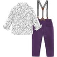 thumbnail image 4 of ZOEREA Toddler Baby Boy Suit Clothes Gentleman Wedding Outfits Long Sleeve Dress Shirt + Suspender Pants + Bowtie 1-5T, 4 of 7