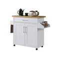 thumbnail image 1 of Hodedah Import Wheeled Kitchen Island with Rack & Towel Holder, White/Beech, 1 of 10