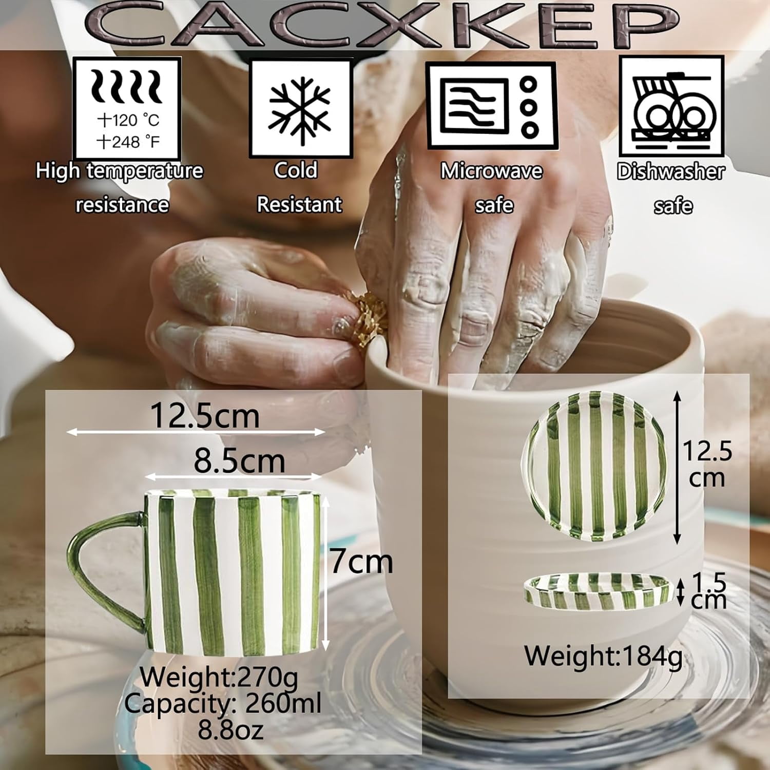 8 Oz Coffee Mug Large Espresso Cups With Saucer Ceramic Mugs Porcelain Cup Hand-Painted Striped Art And Saucer,C